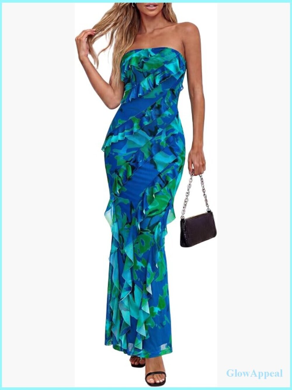 Strapless Maxi Bodycon Ruffle Formal Wedding Guest Dress